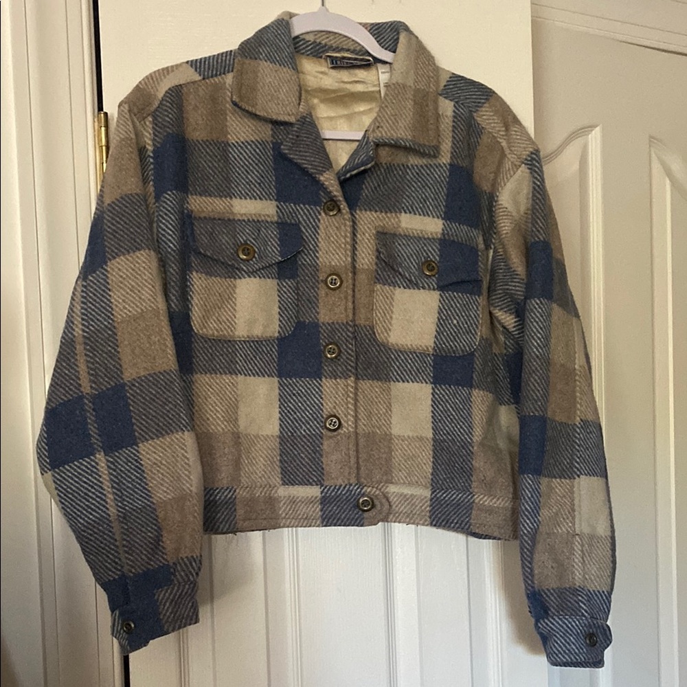 Vintage Plaid check Blue and Tan Women's Jacket size Large